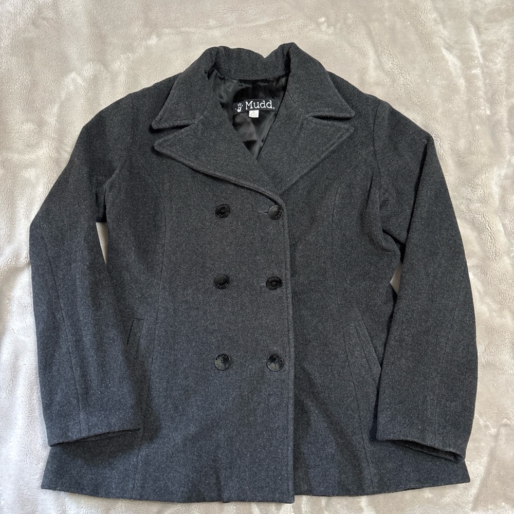 Y2K Mudd Women's Charcoal Double-Breasted Wool Peacoat